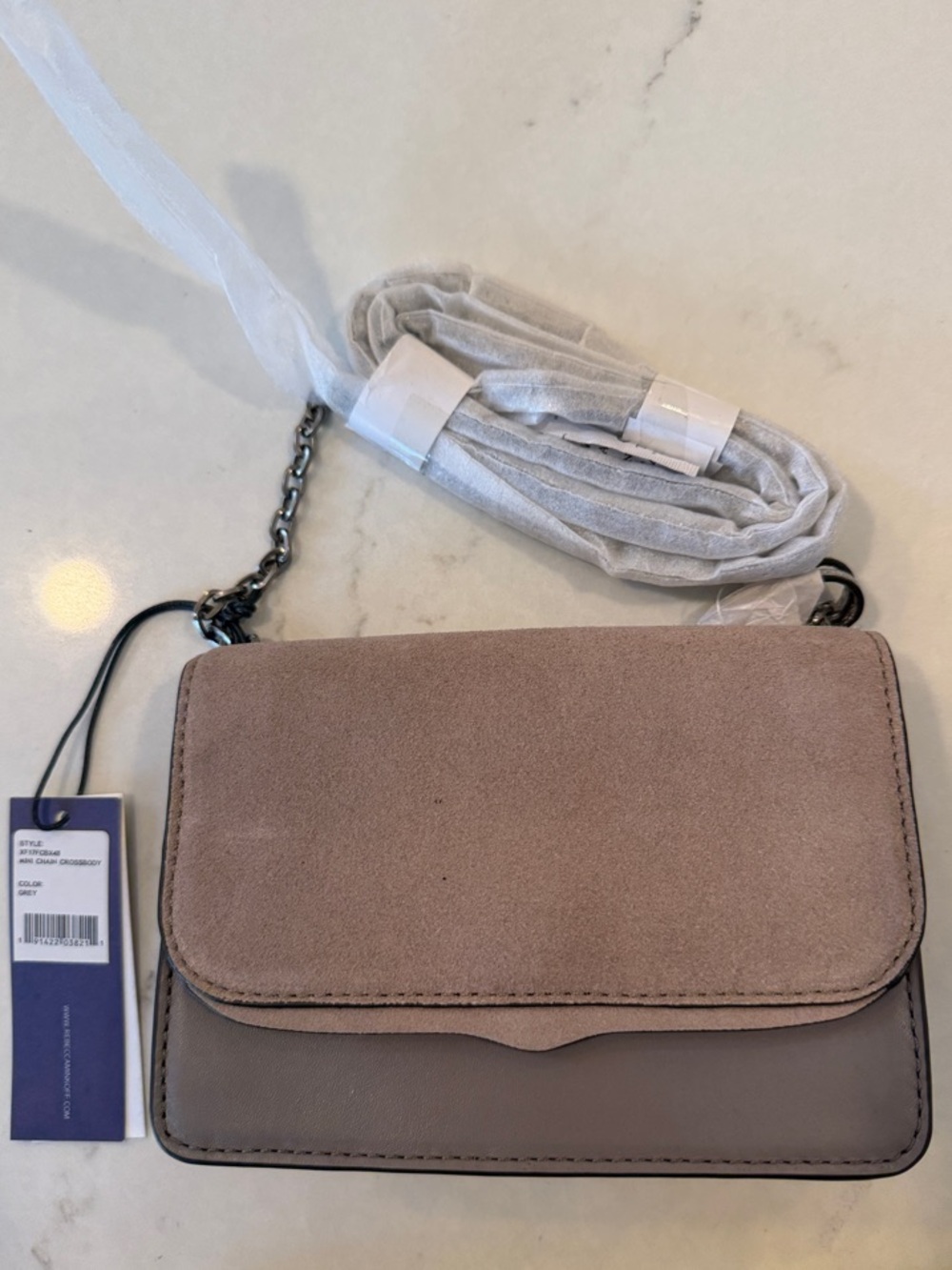Rebecca Minkoff Two-Tone Taupe Suede & Leather Crossbody Bag